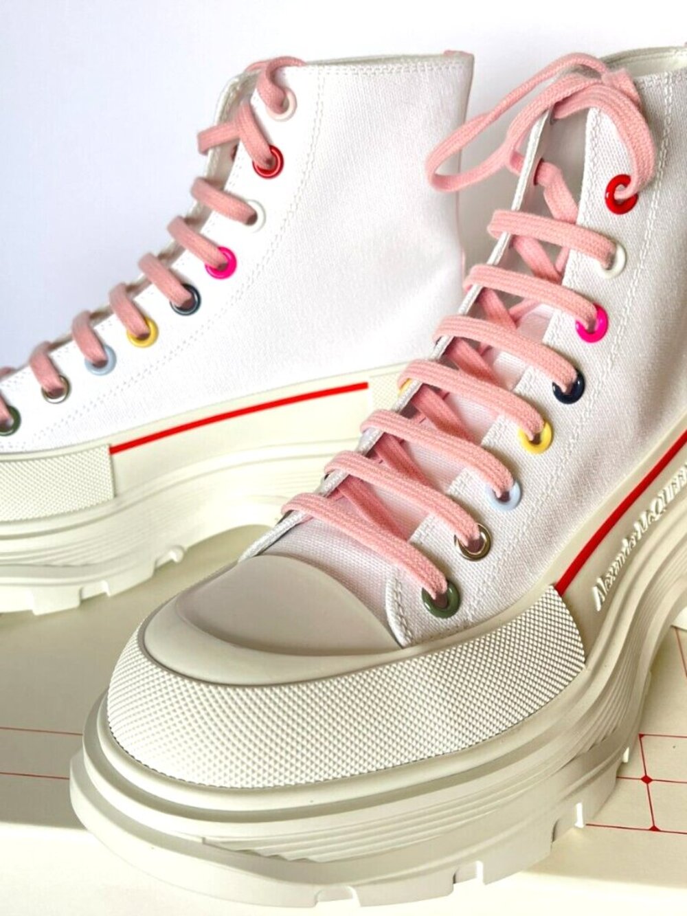 Alexander McQueen Tread Slick Boot- Ankle Lace Up Sneakers - White Cotton